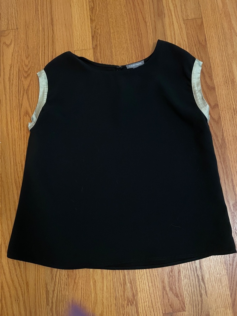 Tinley Road Black Sleeveless Top with Metallic Gold Trim